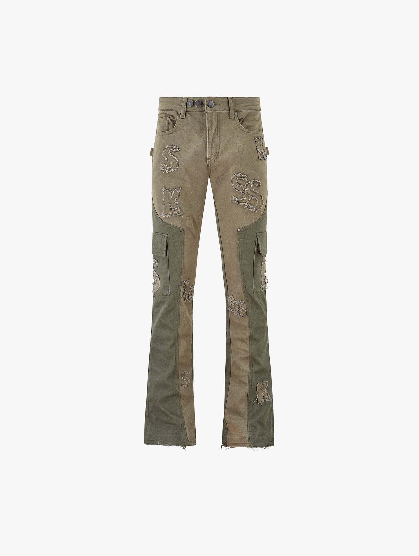 FLARED PATCHWORK JEANS | DOUBLE KHAKI